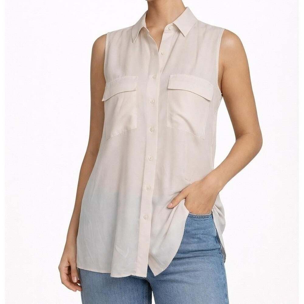 EQUIPMENT FEMME Women Silk Button Front Sleeveless Top Tank Sz S Ivory hb-24